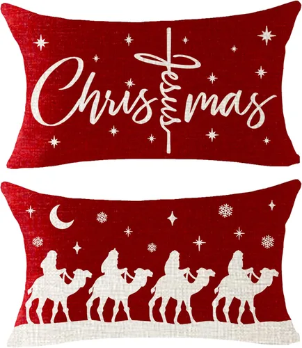 Vista 15 de ITFRO Juego de 2 fundas de almohada de algodón y lino, decoración de Navidad, decoración de pinos, árboles de pino, plantas del bosque, funda