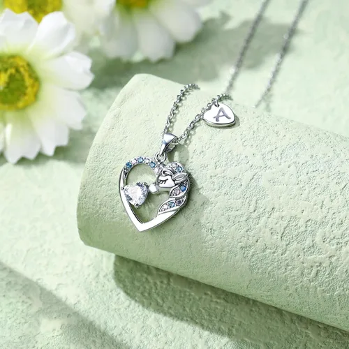 Vista 6 de Regalos de unicornios para niñas y niños, collar de corazón, collares de unicornio para niñas, collares con iniciales, joyería de unicornio, joyería