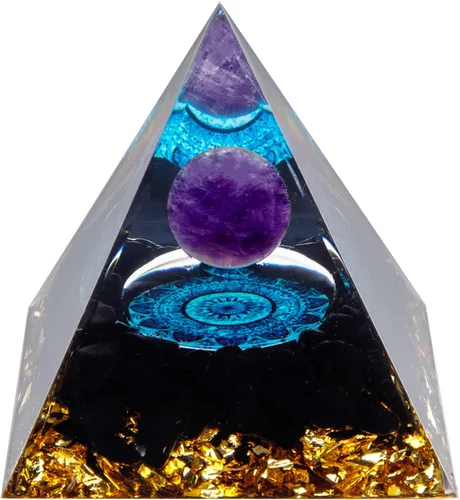 Vista 8 de Pirámide de orgón, pirámide de cristal curativo de amatista y piedras curativas de orgonita, cristales de protección, generador de energía