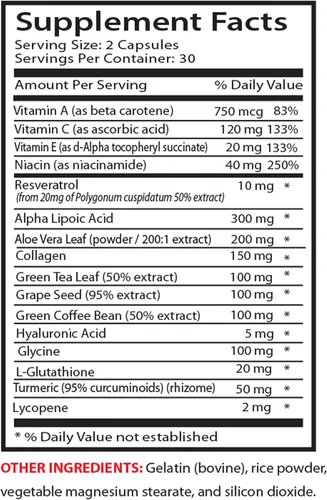 Vista 5 de Resveratrol 250 - Píldoras antiarrugas - Cuidado de la piel antienvejecimiento para mujeres, píldoras antiarrugas de colágeno, jugo de aloe vera