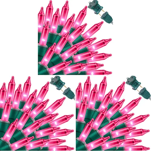 Vista 12 de Guirnalda de luces de Navidad rosadas, 100 unidades, 19.6 pies, mini luces de San Valentín, luces rosas impermeables para decoración de árbol