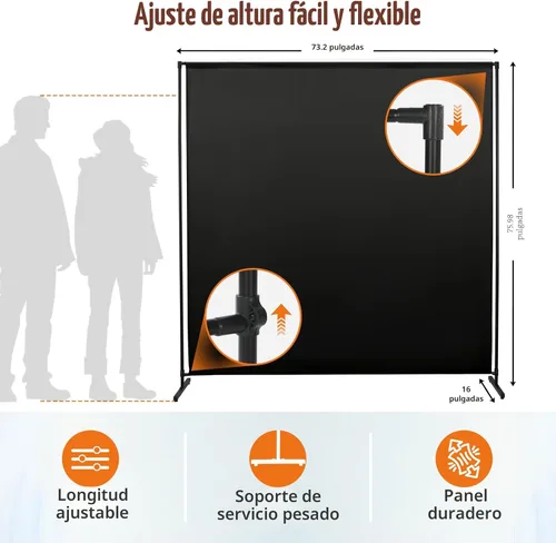 Vista 4 de Divisor de Habitación de Panel Único, 71''A x 71''Al Altura Ajustable Panel Divisor de Habitación Grande para Oficina, Pantalla de Privacidad