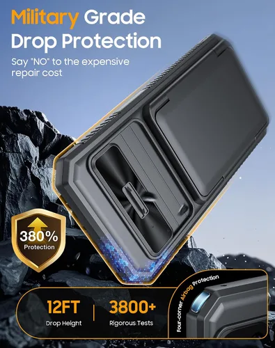 Vista 6 de CENMASO - Funda para Google Pixel 9a con tarjetero (4 tarjetas), funda deslizante para cámara y función atril, bloqueo RFID, protección militar