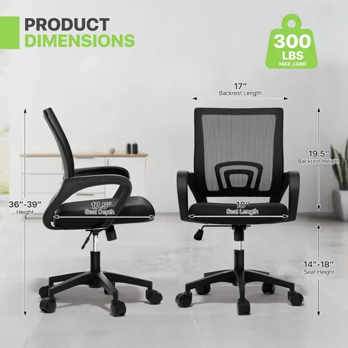 Vista 3 de Magshion Silla de oficina, silla ergonómica de escritorio de malla con respaldo medio, silla de computadora con ruedas con soporte lumbar y cómodos