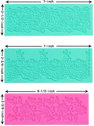 Vista 3 de Moldes de fondant de encaje en relieve, múltiples círculos de flores de encaje, herramienta de decoración de pasteles de boda, molde de silicona