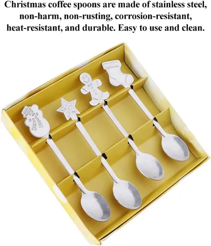 Vista 9 de Cucharas de café navideñas de acero inoxidable, cucharas de té de postre para helado, bebida caliente, 12
