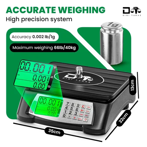 Vista 6 de Báscula de Cálculo de Precios, Báscula Comercial para Alimentos, Función de Contaje, 66 lb/30 kg, 1 g, Recargable, Diseño Impermeable, Teclas