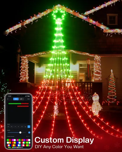 Vista 2 de Decoraciones de Navidad inteligentes para exteriores de 12 pies con control remoto de aplicación, luces inteligentes RGB para árbol de Navidad