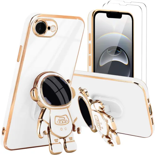Vista 73 de Pepmune - Funda para iPhone 15 con soporte de astronauta 3D, color negro [2 Screen Protector], Luxury Electroplated Soft TPU Cover with Kickstand