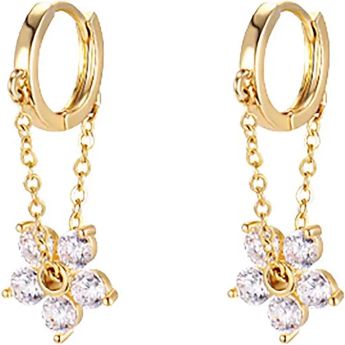 Vista 9 de Reffeer 925 Sterling Silver Flower Chain Drop Earrings Hoop for Women Teens Huggie Hoop Dangle Earrings Chain A-Plata