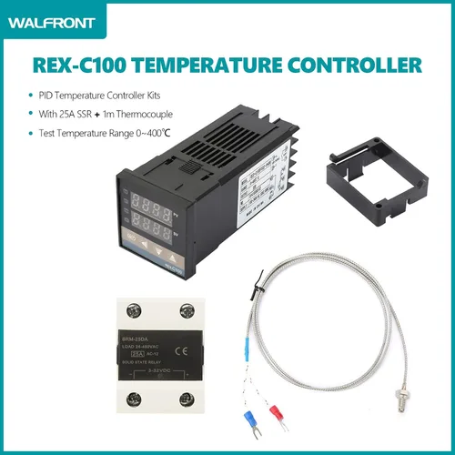 Vista 2 de REX-C100 PID Kit de controlador de temperatura con SSR y termopar controlador de termostato digital 0‑400 ℃+ 25A SSR + termopar tipo M6 K de 3.3 ft