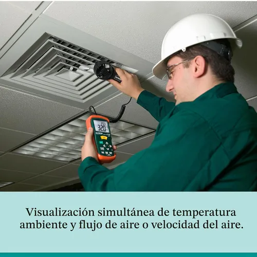 Vista 3 de Extech AN100 CFM/CMM Mini termoanemómetro, flujo de aire y velocidad Air flow CFM/CMM, air velocity, ambient temp, 20-point average, stored area