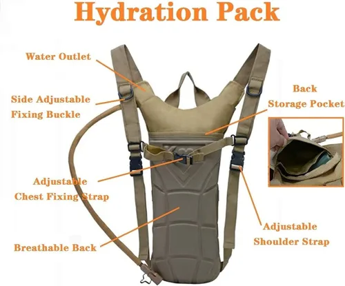 Vista 4 de Bolsa de agua táctica de 3L para vejiga, mochila de camello para senderismo al aire libre, camping, militar, portátil, hidratación, bolsa