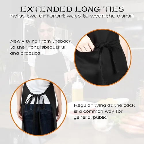 Vista 2 de Delantal de chef para hombres y mujeres, paquete de 5 delantales unisex con 2 bolsillos, delantales de cocina lavables para cocinar, hornear