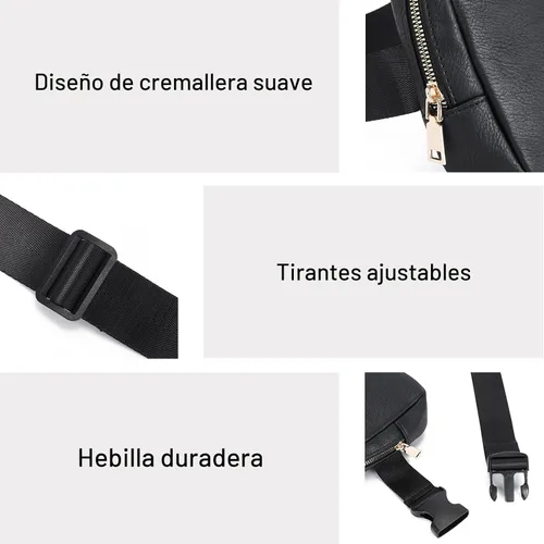 Vista 7 de Telena Riñoneras para mujer, bolsa de cinturón de cuero con cuerpo cruzado, de moda con correa ajustable, negro, (0-black), Talla única