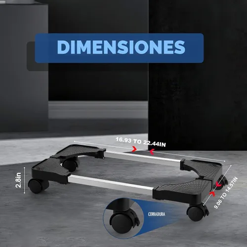 Vista 2 de Soporte de torre de computadora, Soporte de CPU móvil ajustable de Hmseng con 4 ruedas giratorias, Soporte de torre de PC para la mayoría de PC Negro