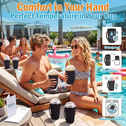 Vista 5 de Boao 12 fundas para vaso de neopreno reutilizables con asa, funda aislada para taza para café helado, bebida fría, anticondensación, sin sudor