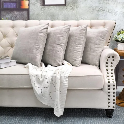 Vista 2 de Home Soft Things Juego de 4 fundas de almohada de terciopelo texturizado, 20 x 20 pulgadas, color gris pardo simple, fundas decorativas modernas