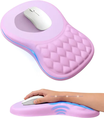 Vista 9 de Alfombrilla de mouse ergonómica con reposamuñecas, soporte de espuma viscoelástica con diseño de pendiente, superficie de licra lisa, base