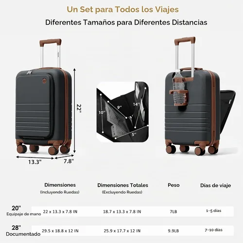 Vista 5 de Merax 3 piezas expandible ABS Hardshell equipaje Sets Spinner Wheel Maleta TSA Lock Suit Case, Apertura frontal negra, Juego de 2 piezas, Maleta