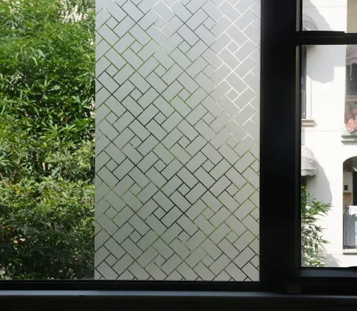 Vista 2 de VSUDO 1 rollo de película de privacidad para ventana de 17.7 x 78.7 pulgadas, tinte de ventana con patrón rectangular inclinado, adhesivo estático