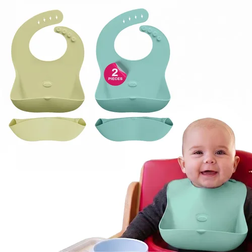 Vista 16 de Abiie Ruby Wrapp - Baberos de silicona para bebés, babero impermeable hecho con material resistente a las manchas, bolsillo frontal para atrapar