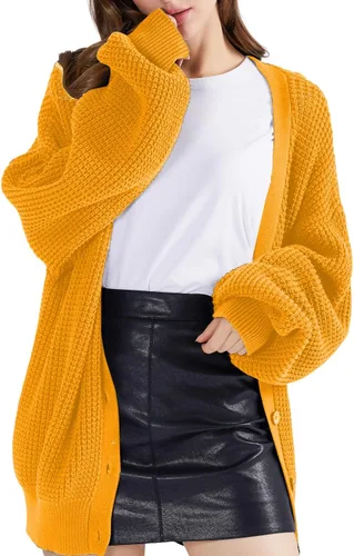 Vista 7 de QUALFORT - Suéter tipo cárdigan de punto para mujer, 100% algodón, de manga larga, con botones y de gran
