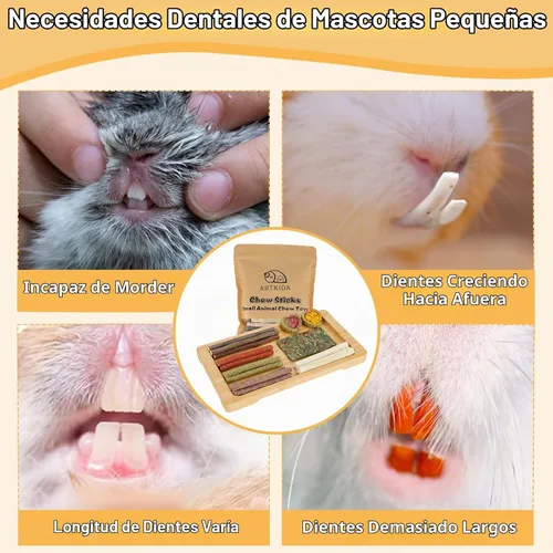 Vista 4 de 70 piezas de conejito de indias masticables, juguetes masticables de hámster Chinchilla para dientes, chips de heno Timothy, palitos para conejillo