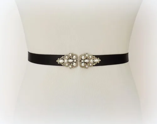 Vista 3 de Black Elastic Silver Jeweled Pearl Dress Belt, Sizes XS to 3XL