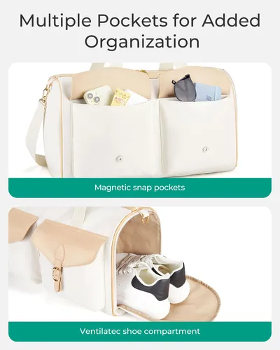 Vista 6 de BAGSMART Bolsa de lona para viajes, bolsas vintage de fin de semana para mujer, Beige