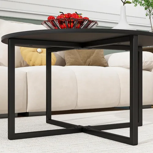 Vista 6 de HOMERECOMMEND Mesa de centro redonda anidable para sala de estar, escritorio de té con patas de metal negro, mesa de té, balcón, mesa de sofá