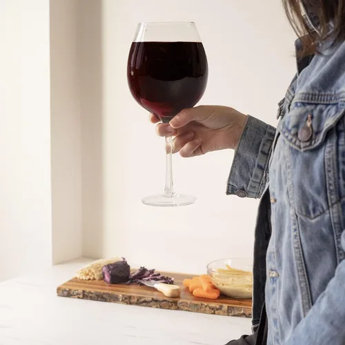 Vista 5 de Copa de vino tamaño extragrande, gigante, de 750 ml= 25.36 onzas líquidas, con capacidad para una botella de vino completa, Transparente Made of