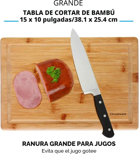 Vista 5 de Freshware Freshware - Tabla de cortar de bambú para cocina con ranura para jugos [Juego de 2] Tabla de cortar de madera para cortar carne, verduras