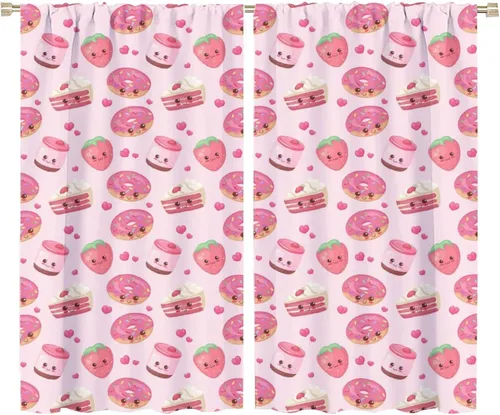 Vista 17 de Cortinas bohemias con diseño de fresas, bonitas cortinas bohemias con bolsillo para barra de fruta, tratamiento de ventana para cocina, sala