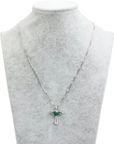 Vista 3 de Collar con dije de corazón y piedra natal de ángel, para mujer, circonita cúbica, ala de ángel, dije de corazón, regalo para San Valentín, cumpleaños
