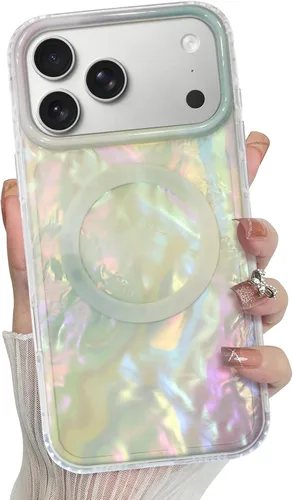 Vista 21 de Bonoma Funda magnética para iPhone 13 【Soporte para Magsafe】Protector de cámara de lujo de cristal fluorescente iridiscente con láser brillante + 2