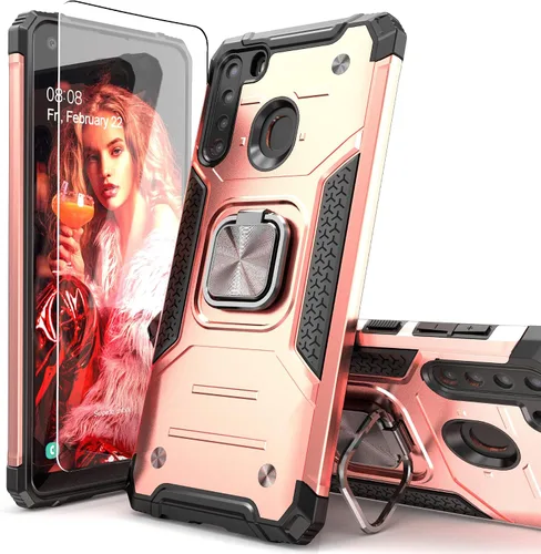 Vista 9 de Funda para Galaxy A15 con protector de pantalla negro para hombres y niños, cubierta híbrida de prueba de caídas con soporte para tarjeta de montaje