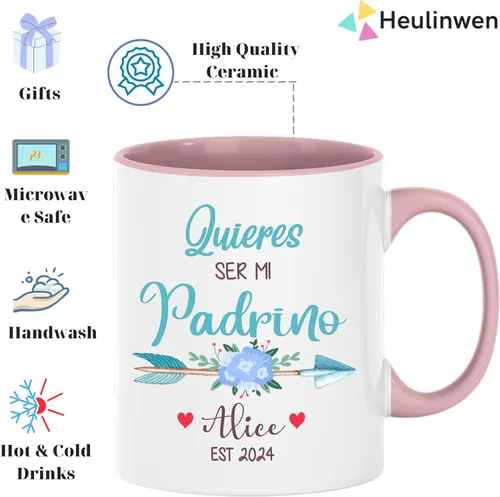 Vista 6 de Padrinos De Bautizo Propuesta Set 2 Tazas Café 11Oz, Quieres Ser Mis Padrinos De Bautizo, Quieres Ser Mi Madrina est 2024, Recuerdos De Bautizo Para