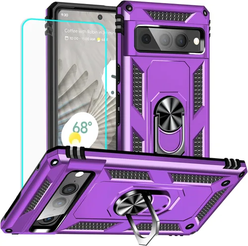 Vista 24 de Yiakeng Funda para Google Pixel 7: con protector de pantalla, fundas protectoras de grado militar con soporte de anillo de dedo para Pixel 7