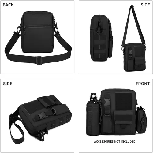 Vista 3 de Wowelife Bolsa de mensajero de lona pequeña, Bolso de hombro negro clásico vintage, Bolso táctico pequeño marrón, Crossbody Casual Pack