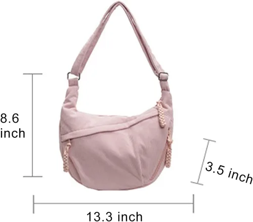 Vista 7 de Bolso Hobo para mujeres y hombres, bolso de hombro de media luna, bolso cruzado de lona de nailon retro, bolso cruzado de pana holgado