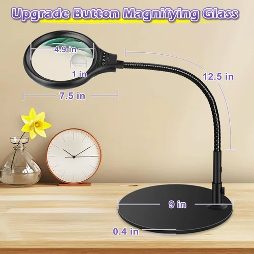Vista 5 de NZQXJXZ Lupa de escritorio de 10 x 20 veces con luz y soporte, lámpara de aumento con 3 modos de color, luz iluminada para manualidades manos