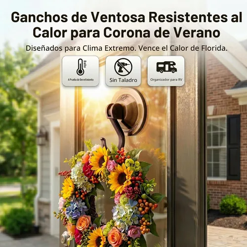 Vista 7 de Ganchos con ventosa, traba resistente, 4 unidades. Oro envejecido