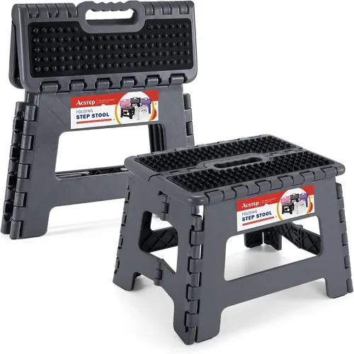Vista 24 de ACSTEP Taburete plegable de 9 pulgadas, capacidad de 300 libras, taburetes plegables de plástico para niños y adultos, taburete plegable adecuado
