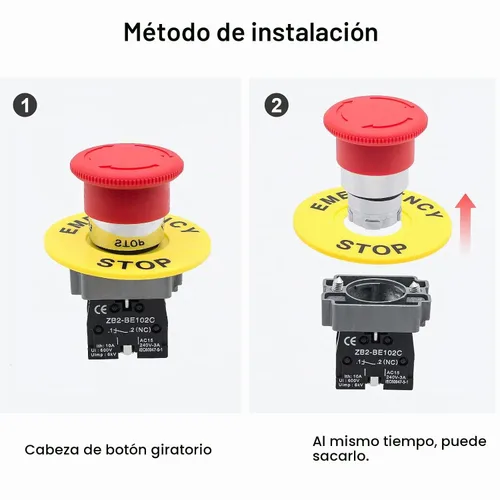 Vista 5 de Paquete de 1 botón de parada de emergencia con cabeza de hongo rojo Self-Locking Clockwise Rotation Reset 1NC Switch, with A Warning Ring Ith