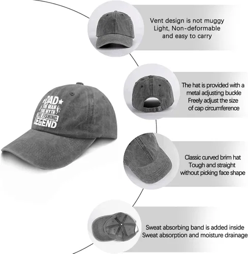 Vista 6 de Dad The Man The Myth The Fishing Legend hat dad Hats Pigment Black Womens Bucket hat Gifts for Dad Baseball Hat