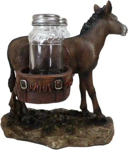 Vista 5 de Ebros Gift Western Country Farm Mule Donkey Ass Carrying Saddlebags Figurine Salt Pepper Shakers Holder Decoración De Animales De Trabajo Caballos