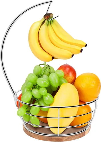 Vista 14 de Livabber - Frutero de encimera con colgador de plátanos, cuenco moderno de almacenamiento de frutas y verduras, con soporte de árbol de plátano