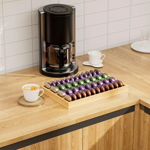 Vista 6 de MinBoo Soporte de Almacenamiento de Cápsulas de Café de Bambú Inserto de Cajón para Mostrador Compatible con Cápsulas Nespresso Vertuo Vertuoline