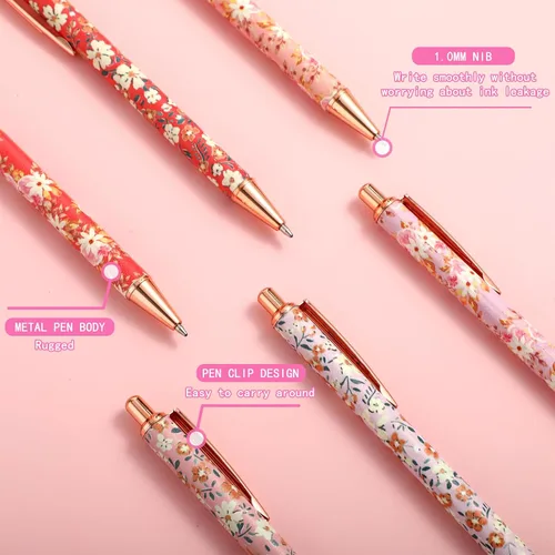 Vista 3 de TIESOME 6 piezas de bolígrafos de bola de arte floral, bolígrafo retráctil de 1.0 mm de moda, bolígrafo negro personalizado, adecuado para mujeres